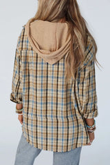 Plaid Drawstring Hooded Flannel Jacket OutfitFlow