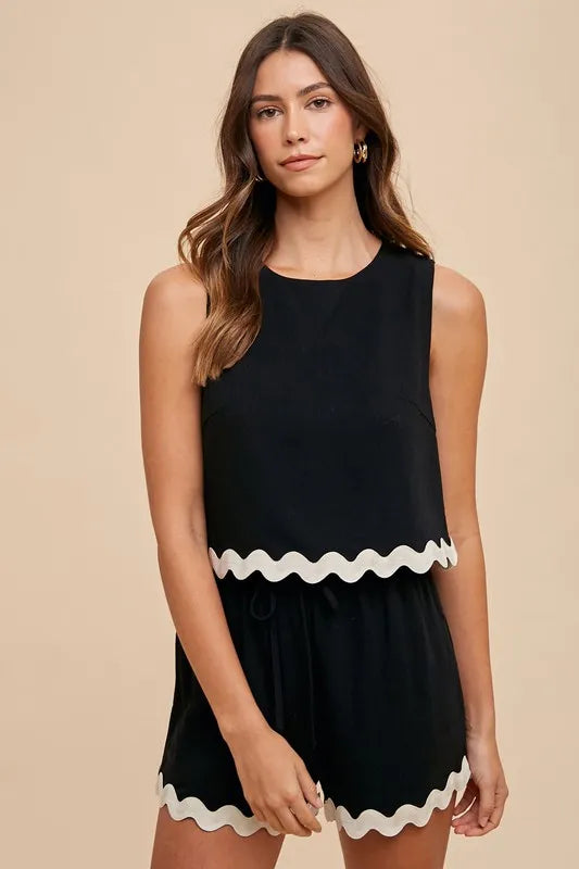 Annie Wear Ric Rac Trim Detailed Top & Shorts Set OutfitFlow