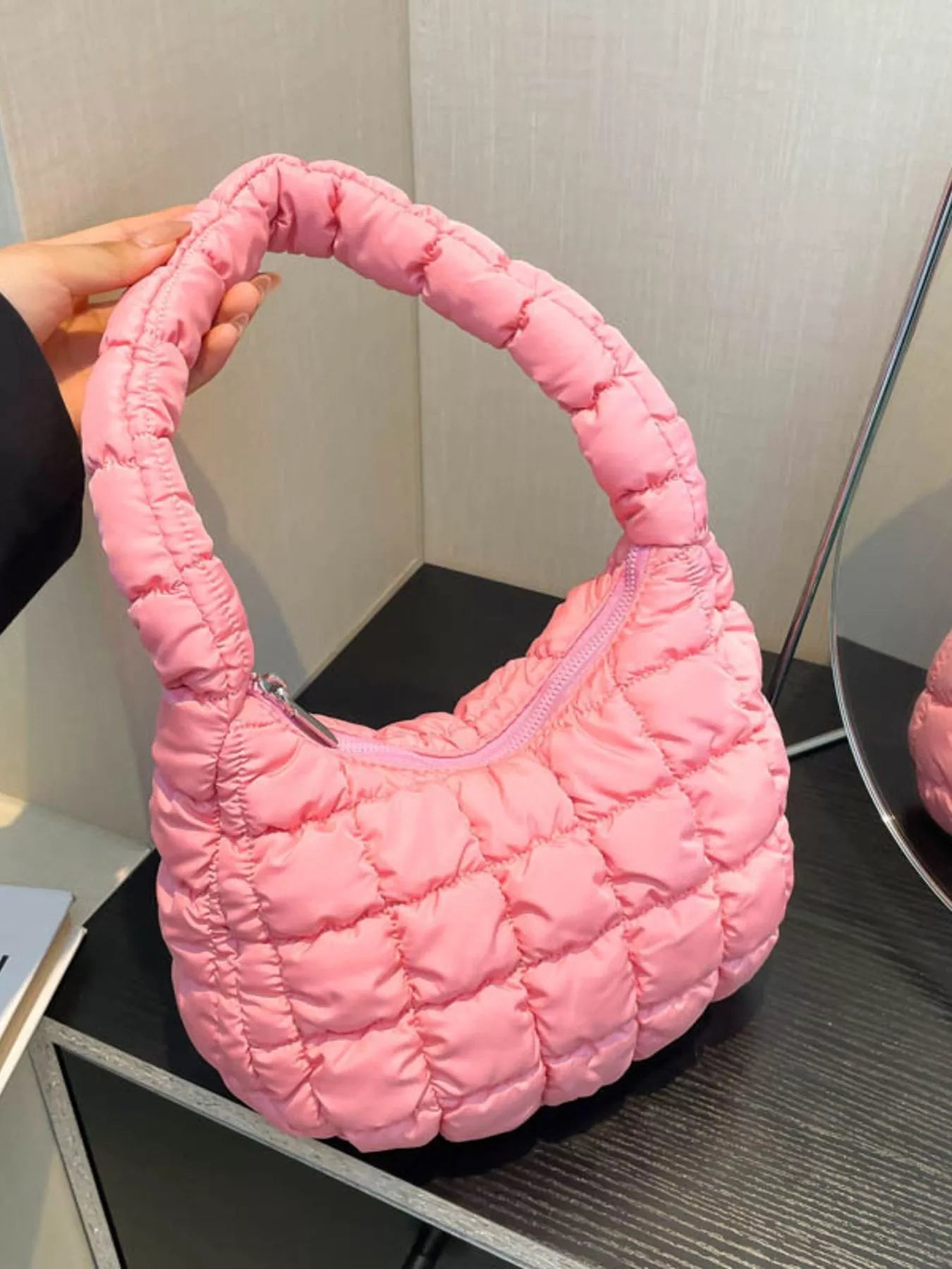 Quilted Ruched Shoulder Bag OutfitFlow