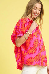 Umgee Printed Button-Up Relaxed Shirt OutfitFlow