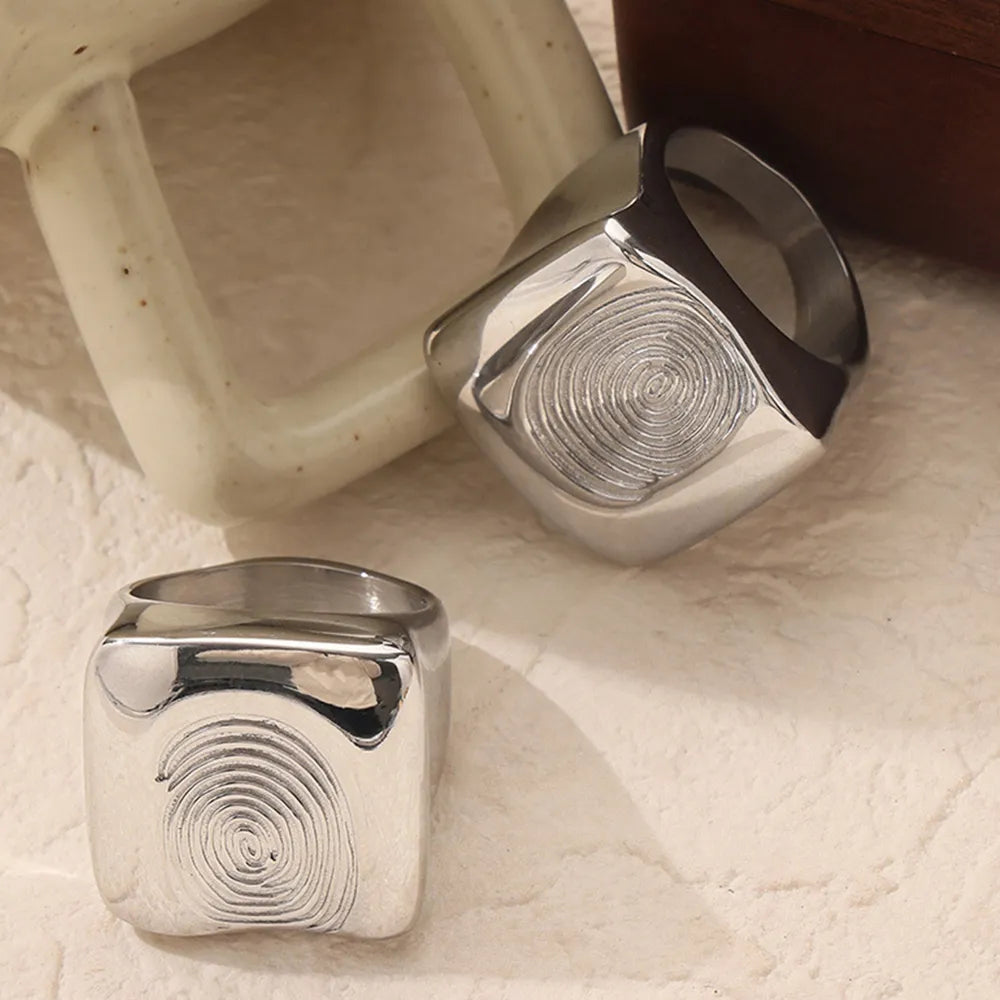 Titanium Steel Fingerprint Signet Ring OutfitFlow