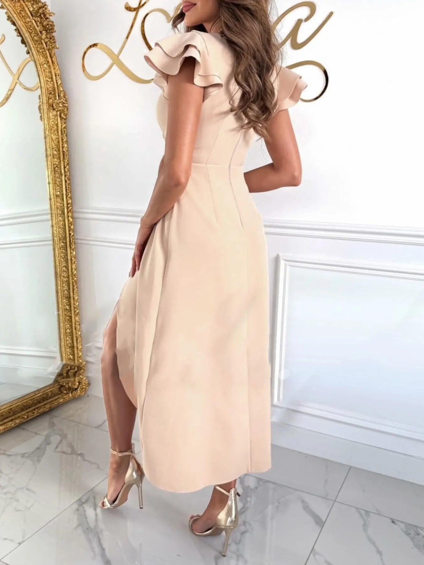 Surplice Ruffled Cap Sleeve Dress OutfitFlow