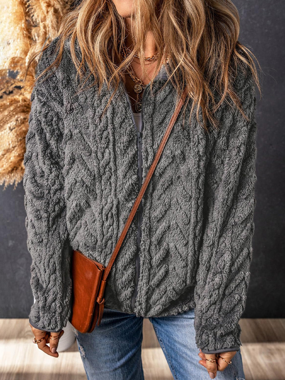 Outfit Flow - Fuzzy Zip Up Long Sleeve Jacket