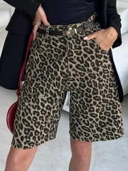 Leopard Print High-Waisted Casual Shorts Brown OutfitFlow
