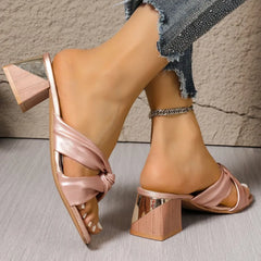 Open Toe Block Heels Sandals Rose Gold OutfitFlow