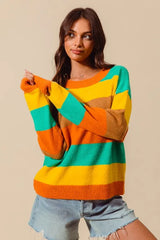 SO ME Multi Color Stripe Sweater with Ribbed Detail OutfitFlow