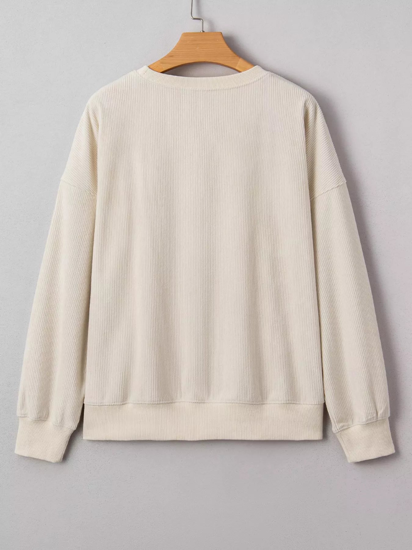 Merry Little Thing Corded Letter Graphic Ribbed Sweatshirt OutfitFlow