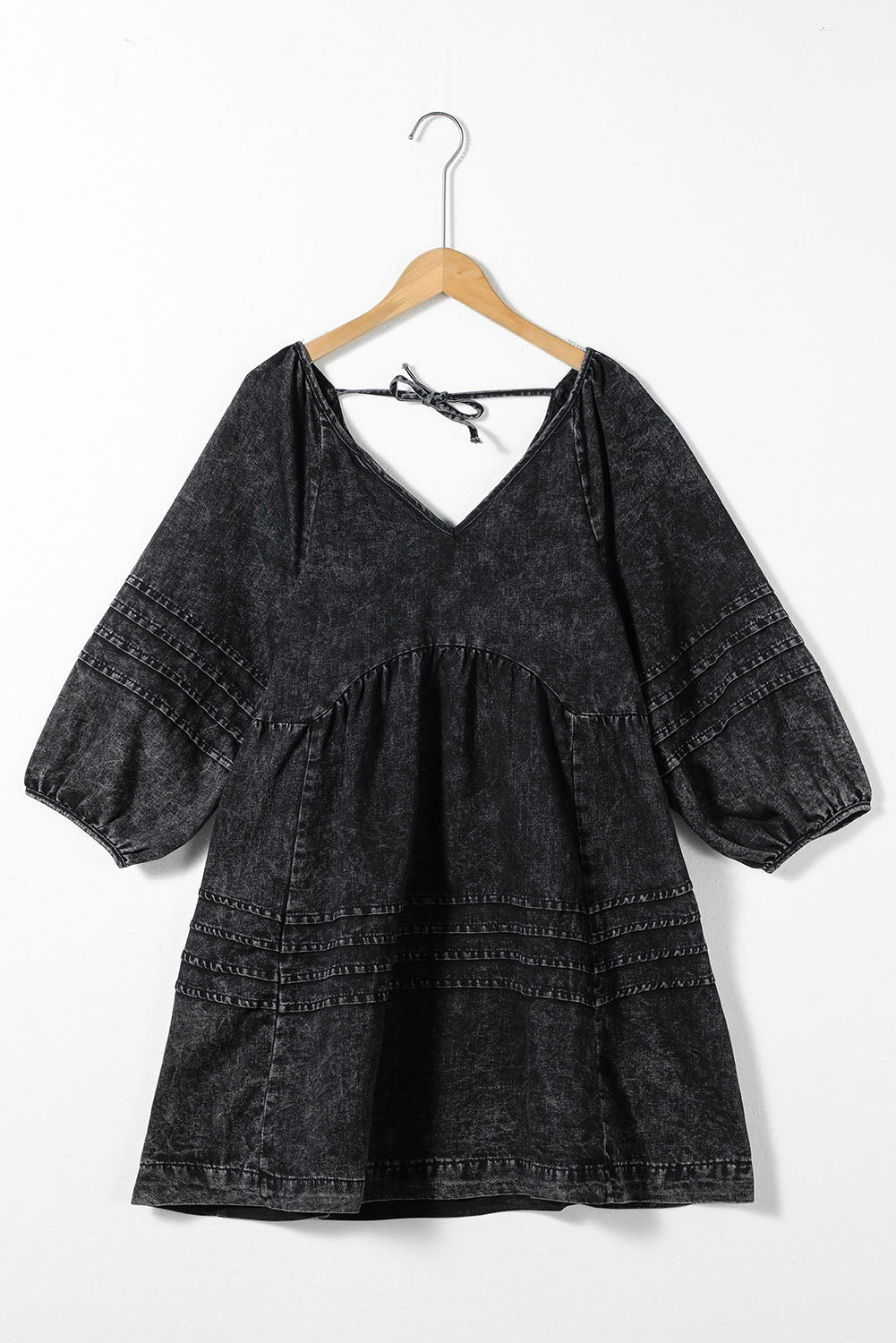 Outfit Flow - V-Neck Three Quarter Sleeve Denim Dress