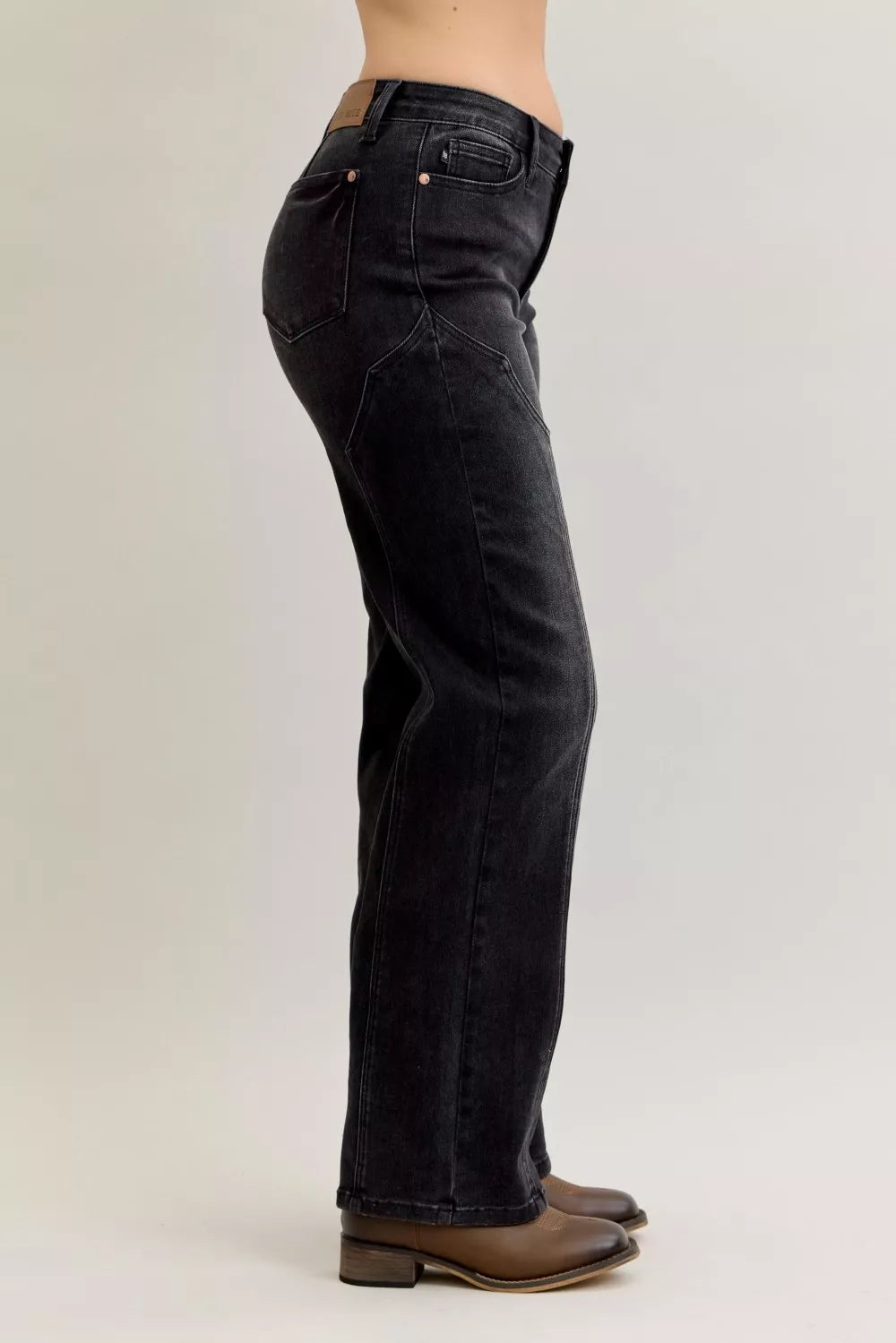 Judy Blue Mid Rise Straight Western Seam Detail Jeans Trendsi