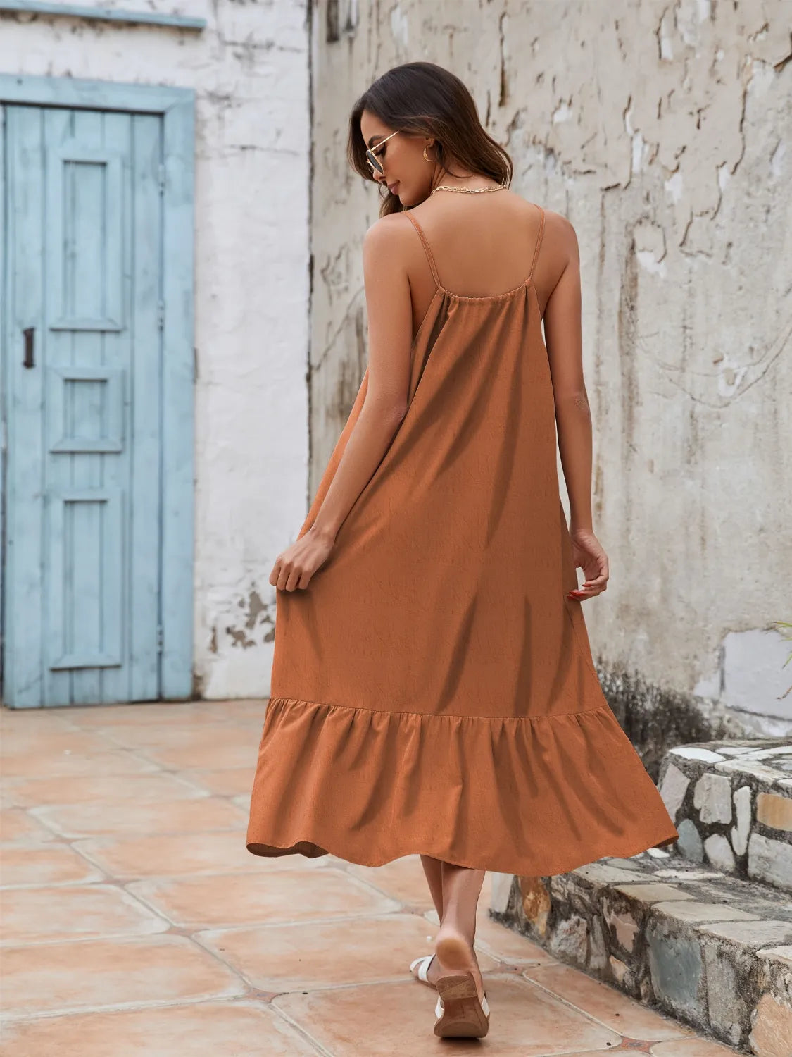 Ruffled Hem Midi Cami Dress OutfitFlow
