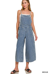 Zenana Denim Medium Washed Wide Leg Overalls Trendsi