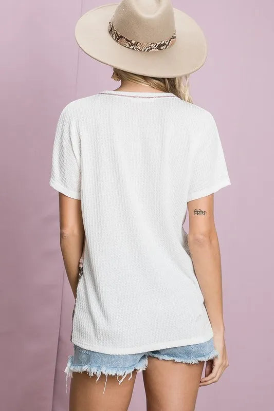 BiBi Colr Block Waffle Knit Top OutfitFlow