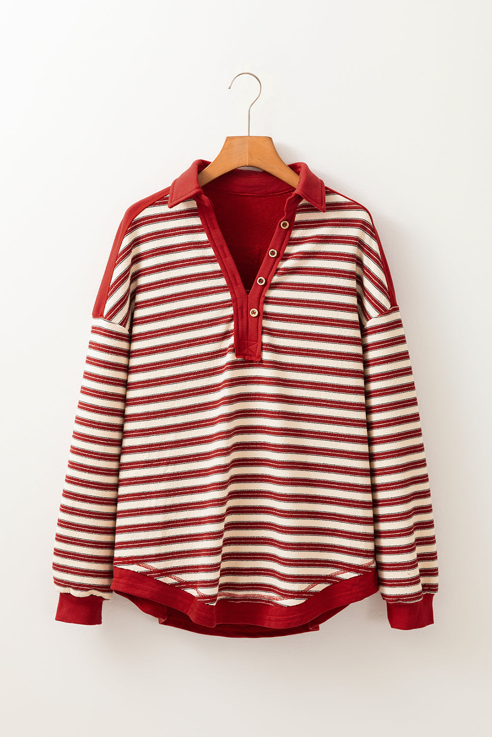 Outfit Flow - Stripe Johnny Collar Drop Shoulder Sweatshirt