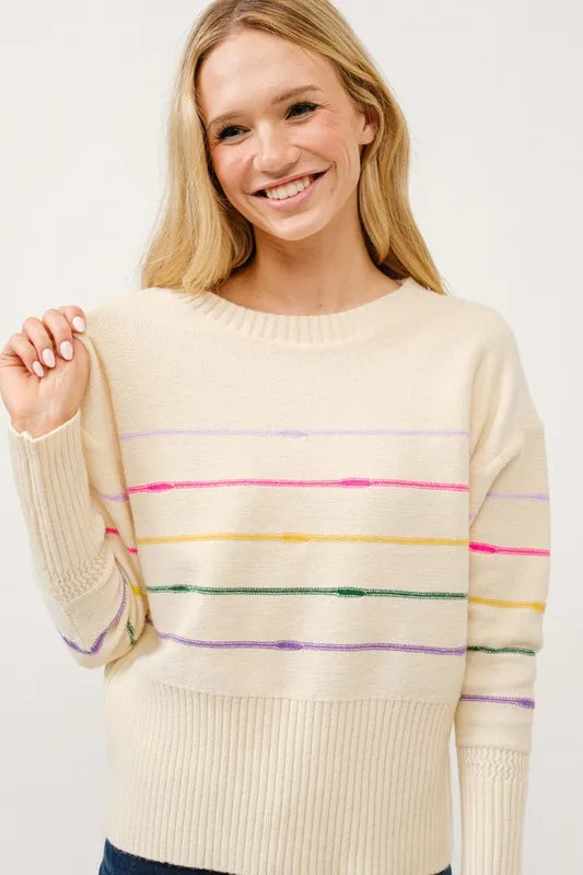 And The Why Multi Striped Pullover Sweater Top OutfitFlow