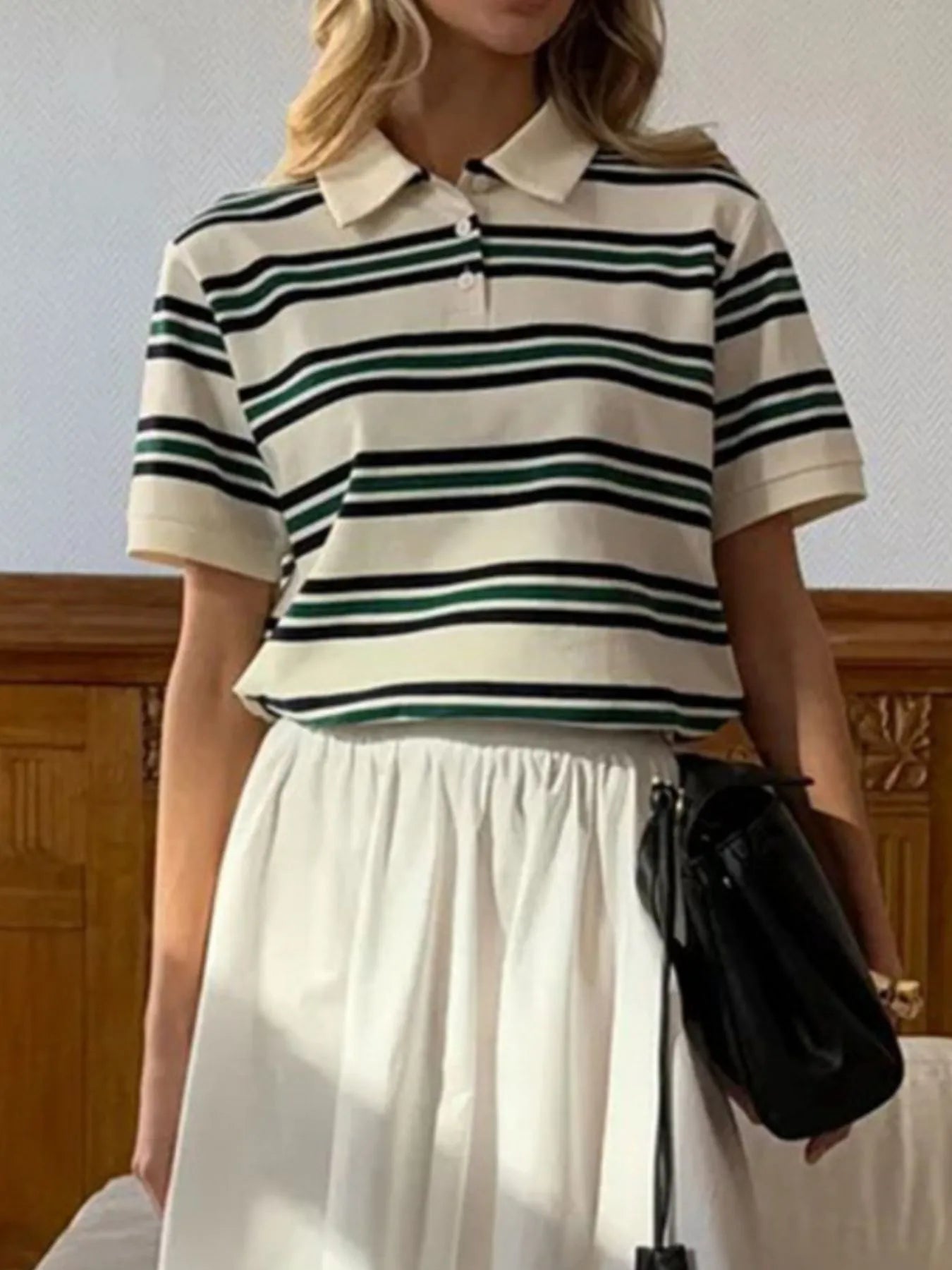 Striped Polo T-Shirt with Contrast Collar OutfitFlow