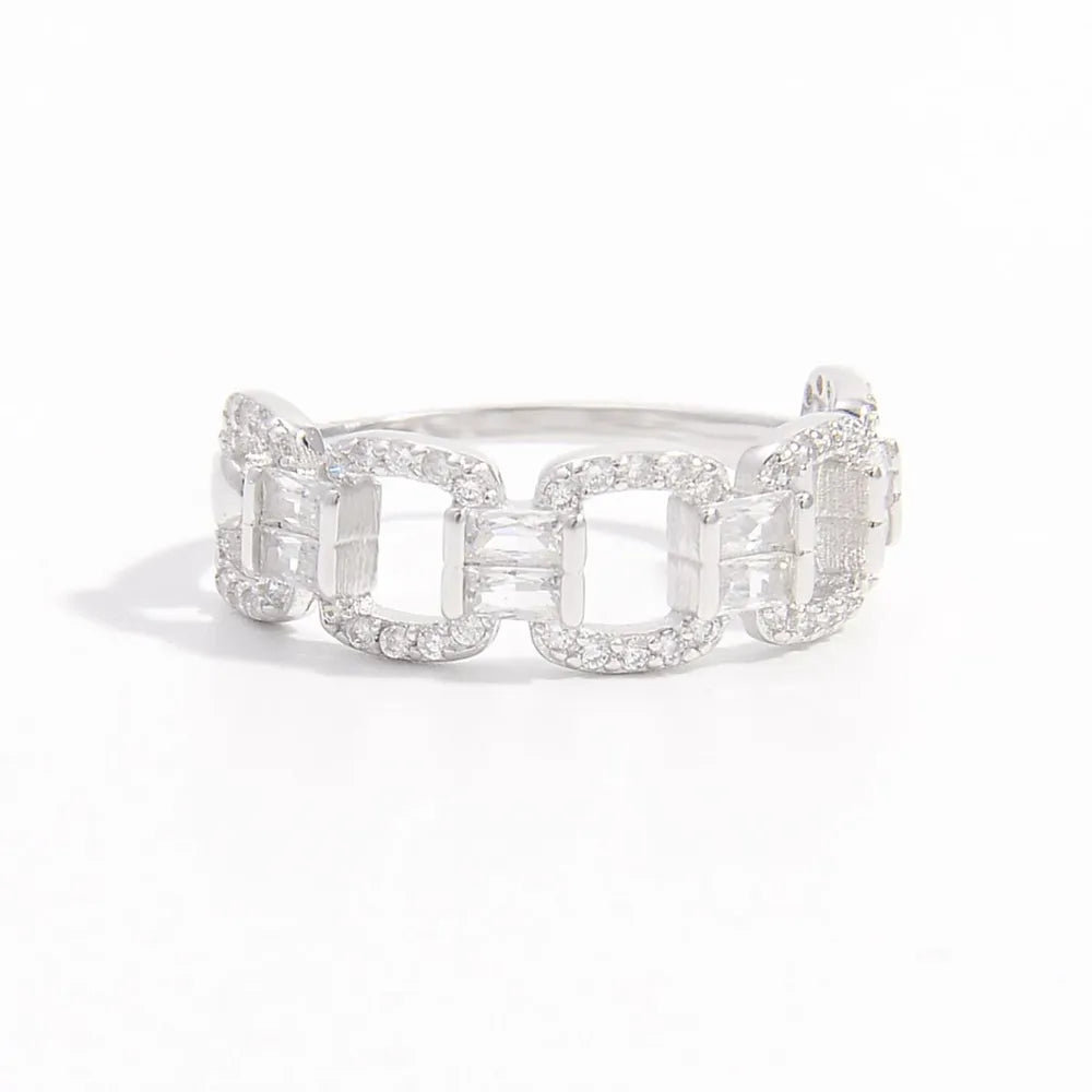 925 Sterling Silver Zircon Cutout Ring Silver OutfitFlow