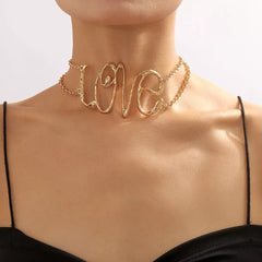 Gold Wire Love Script Statement Necklace Gold onesize OutfitFlow