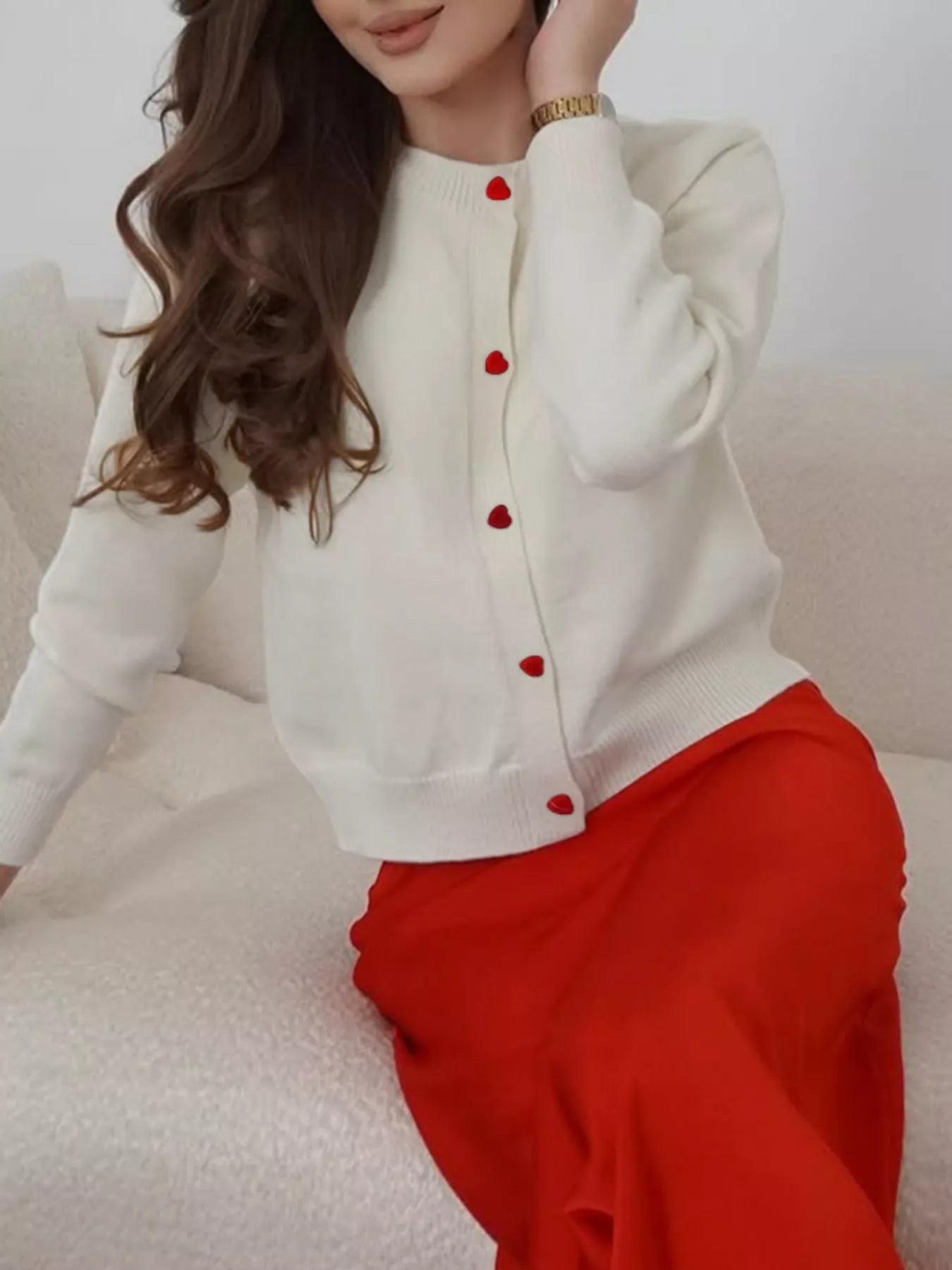 Button-Front Long Sleeve Cardigan OutfitFlow