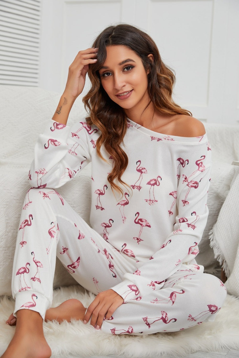 Outfit Flow - Flamingo Long Sleeve Top and Pants Lounge Set