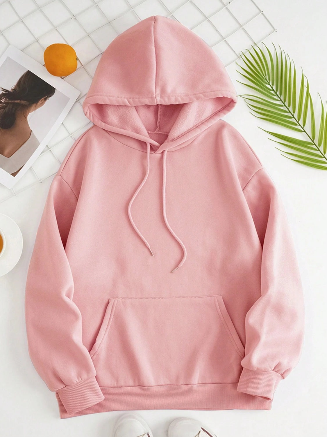 Drawstring Dropped Shoulder Hoodie OutfitFlow