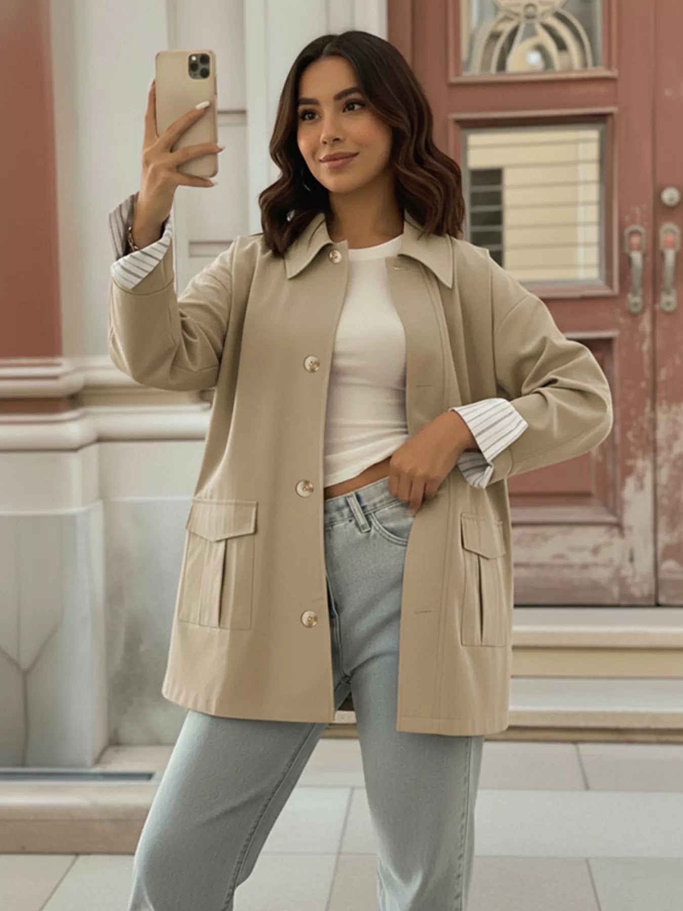 Relaxed Fit Button Up Shacket OutfitFlow