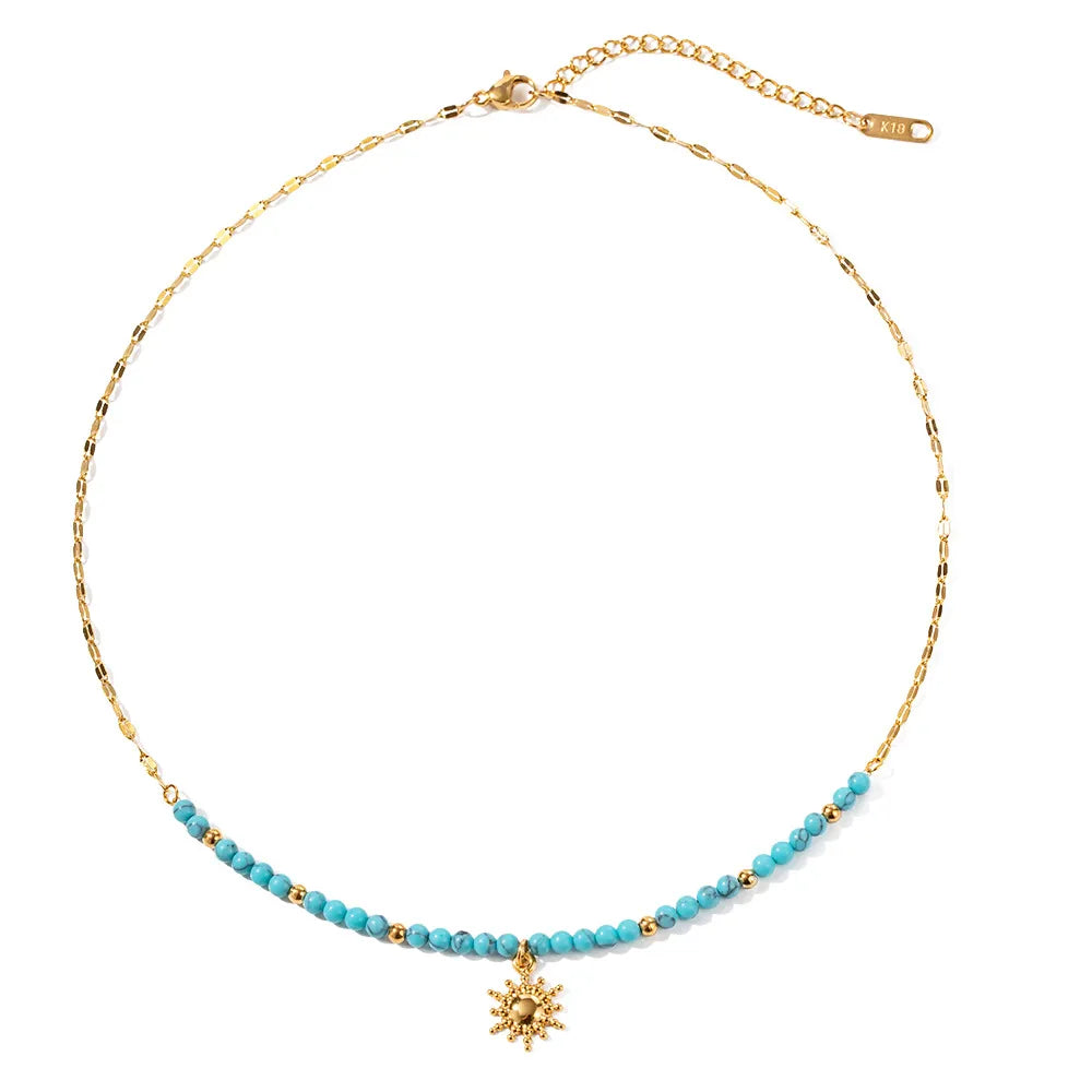 Turquoise Beaded Sun Charm Necklace OutfitFlow