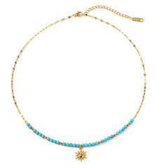 Turquoise Beaded Sun Charm Necklace OutfitFlow
