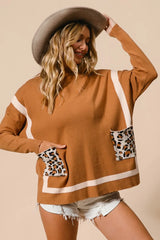 BiBi Mock Neck Sweater with Leopard Pocket OutfitFlow