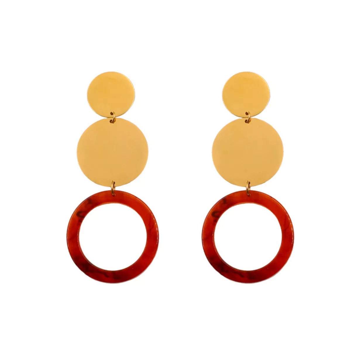 18K Gold-Plated Geometric Circle Dangle Earrings OutfitFlow