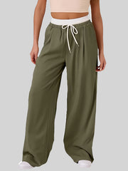 Outfit Flow - Contrast Waistband Drawstring Wide Leg Pants