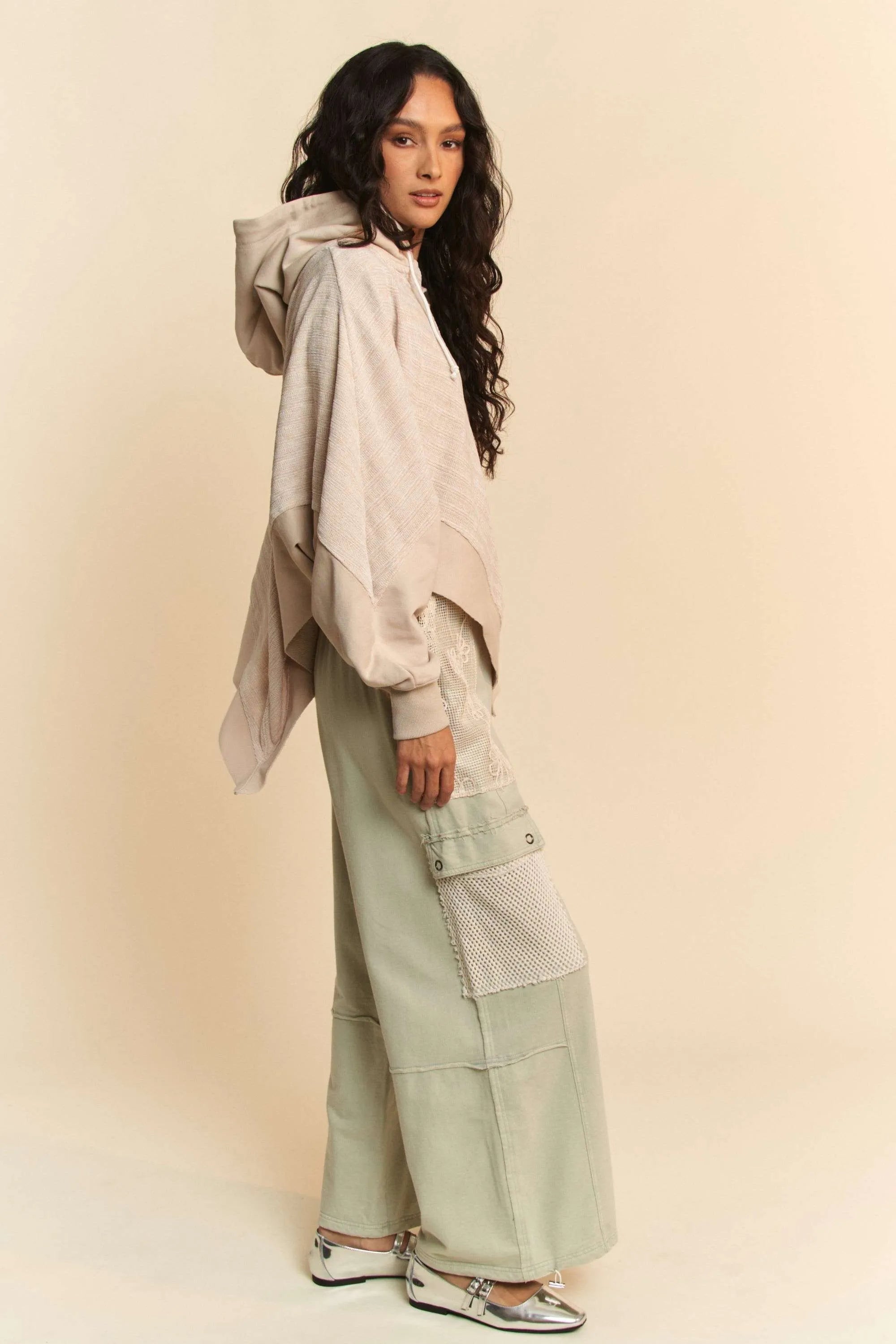 Davi & Dani Lace Patchwork Bottom Opening Adjustable Pants OutfitFlow
