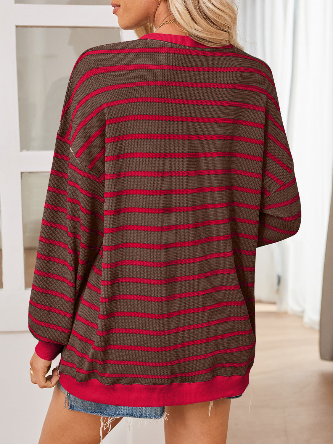 Outfit Flow - Lovelet Striped Contrast Long Sleeve Sweatshirt