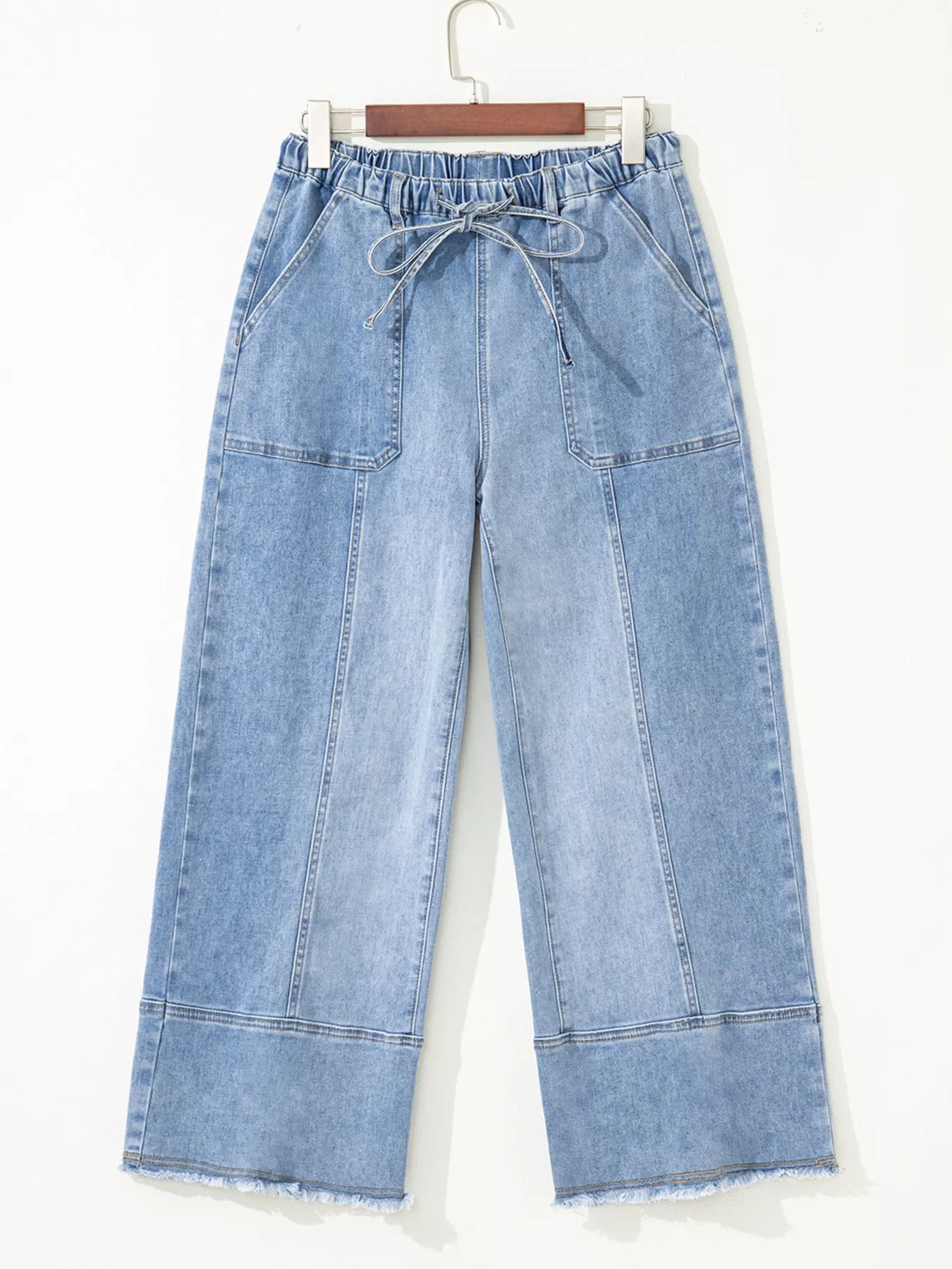 Wide Leg Drawstring Raw Hem Jeans OutfitFlow