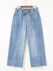 Wide Leg Drawstring Raw Hem Jeans OutfitFlow
