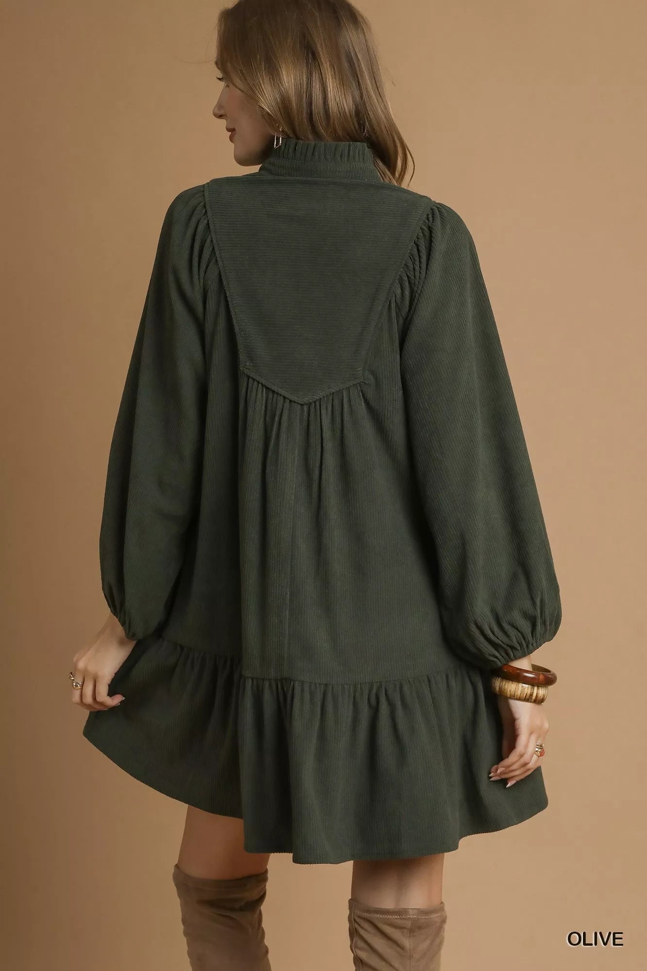 Umgee Corduroy Tiered Babydoll Dress OutfitFlow