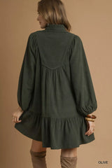 Umgee Corduroy Tiered Babydoll Dress OutfitFlow