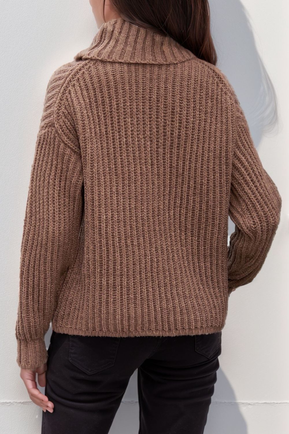 Turtleneck Dropped Shoulder Pullover Sweater