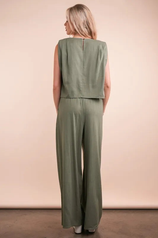 VERY J Solid Woven Top & Pants Set OutfitFlow