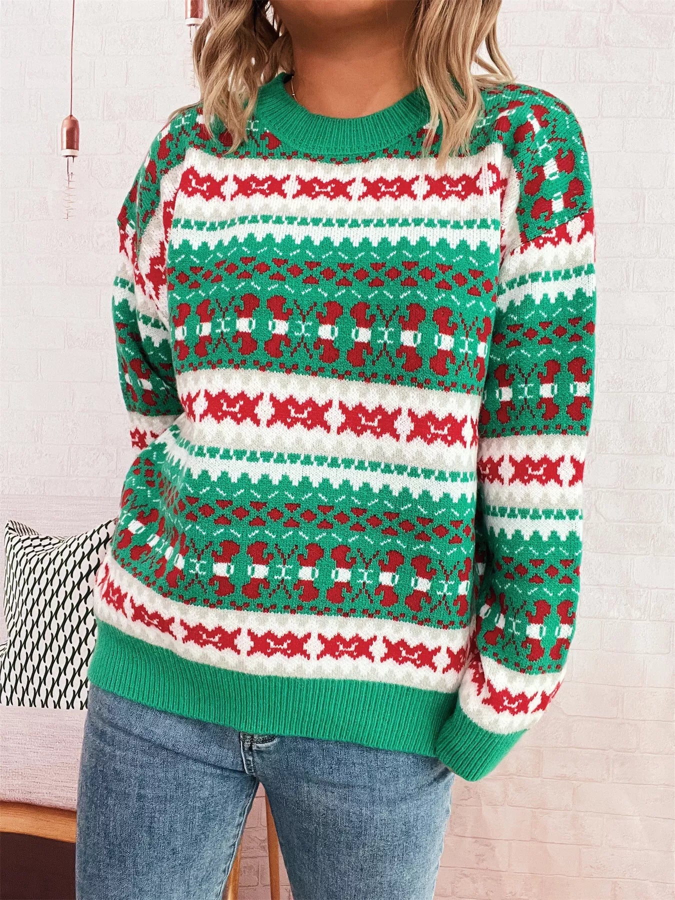 Round Neck Dropped Shoulder Sweater OutfitFlow
