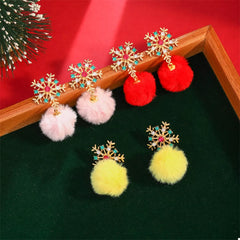 Christmas Snowflake Pom Pom Drop Earrings OutfitFlow