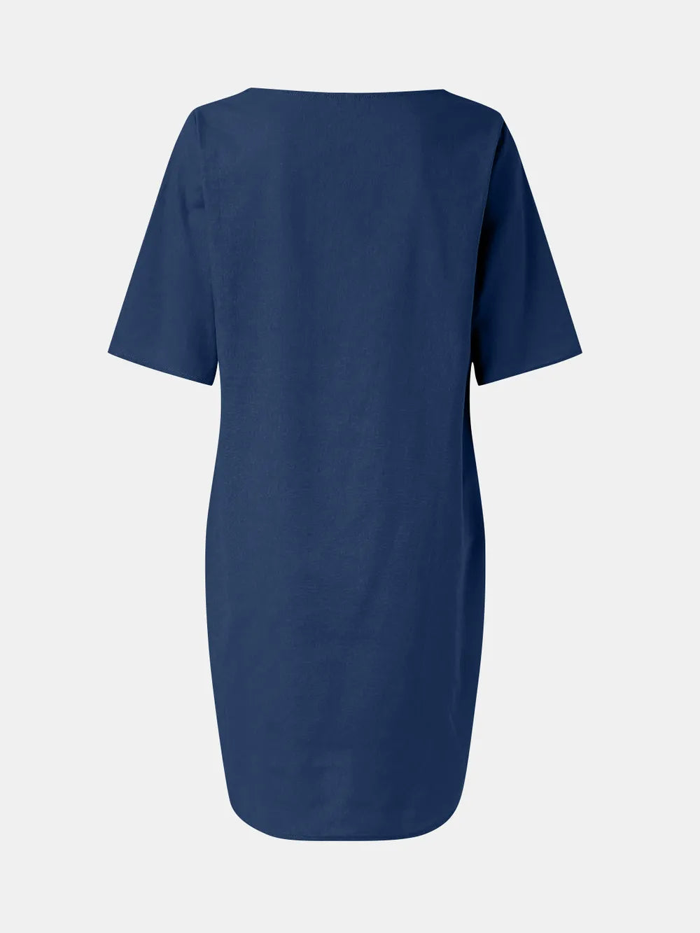 Full Size Round Neck Half Sleeve Dress with Pockets OutfitFlow