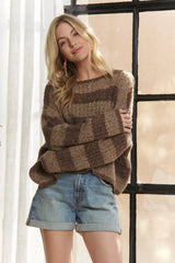 ADORA Horizontal Stripes Knit Textured Sweater BROWN One Size OutfitFlow