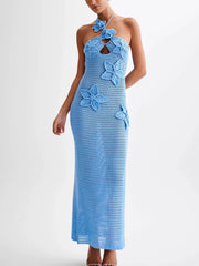 Crochet Floral Halter Knit Cover Up Dress OutfitFlow
