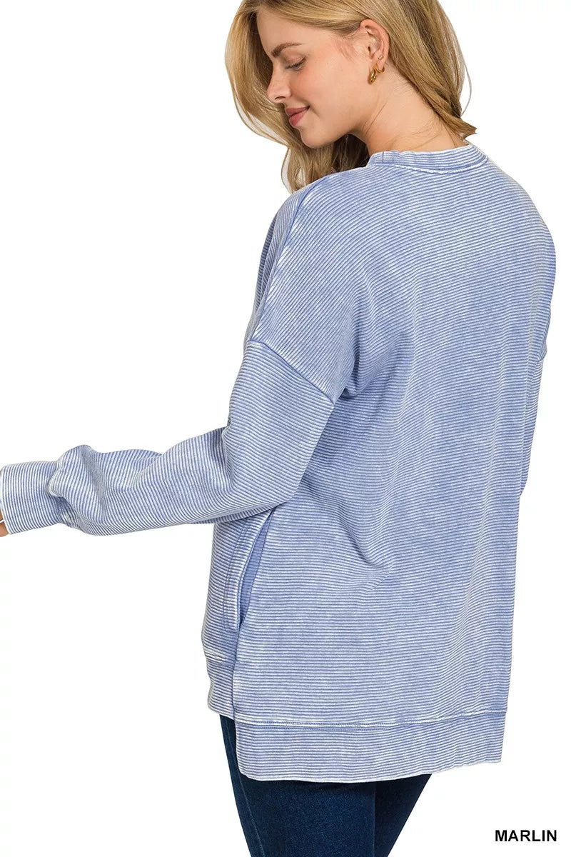 Zenana Full Size Acid Washed Double Ribbed Hi-low Sweatshirt Plus Size OutfitFlow