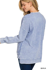 Zenana Full Size Acid Washed Double Ribbed Hi-low Sweatshirt Plus Size OutfitFlow
