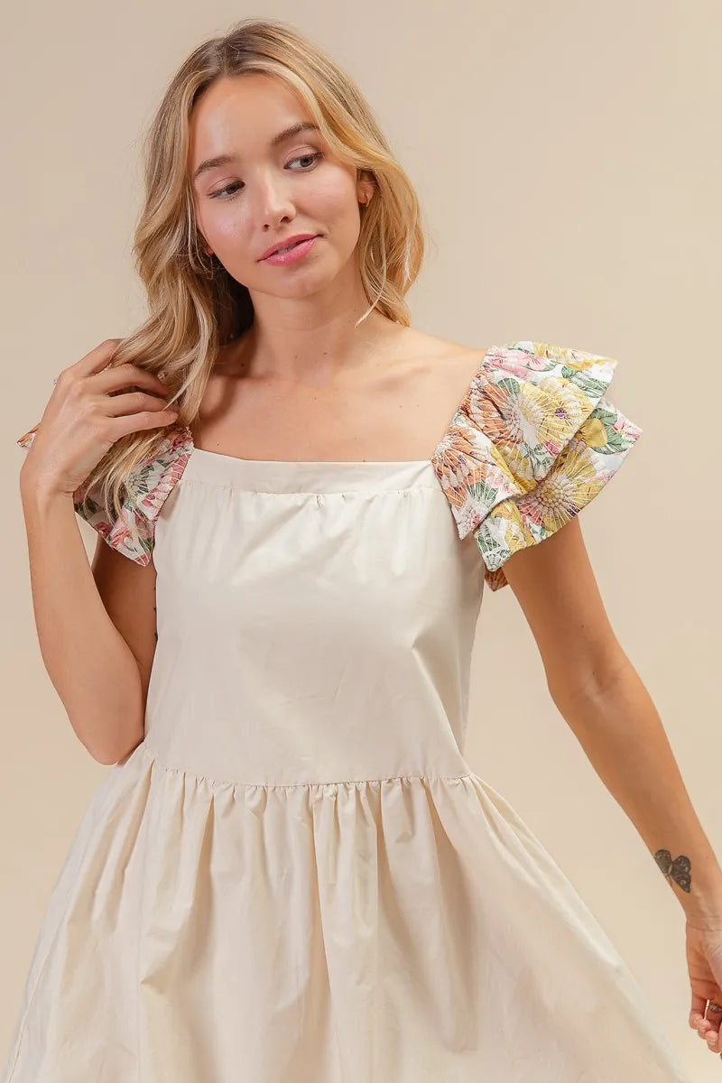 BiBi Flower Embroidered Floral Print Sleeve Dress OutfitFlow