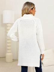 Slit Turtleneck Long Sleeve Sweater OutfitFlow