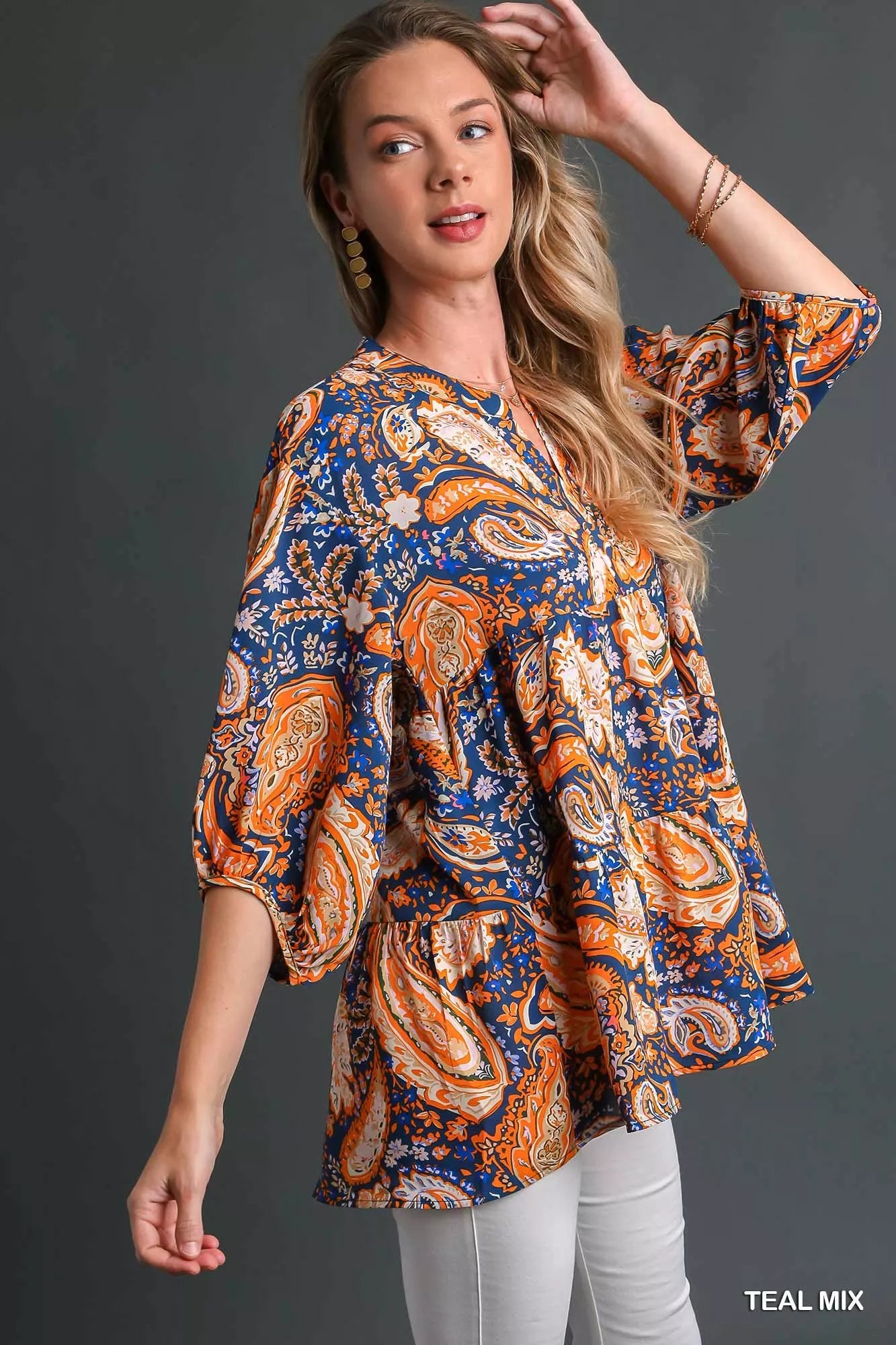 Umgee Mix Paisley Boho Tunic Blouse Trendsi