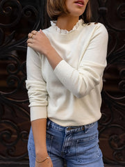 Ribbed Hem Mock Neck Long Sleeve Sweater OutfitFlow