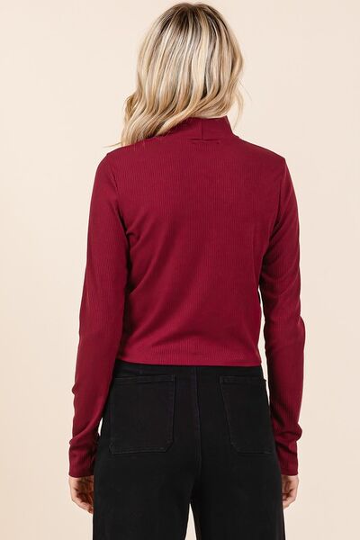 Mittoshop Mock Neck Rib Knit Long Sleeve Crop Top OutfitFlow